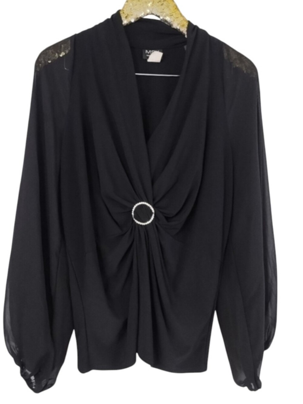 Vintage Y2K MSK Women's Plus Size Black Sheer Sleeves Dressy Top sz 1X Elevated